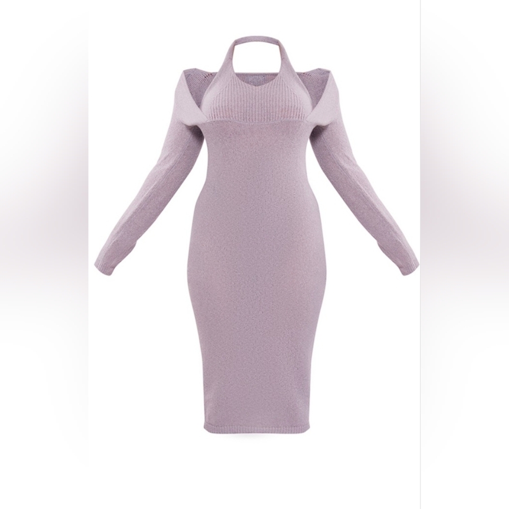 Elegant Lavender Off-Shoulder Knit Dress